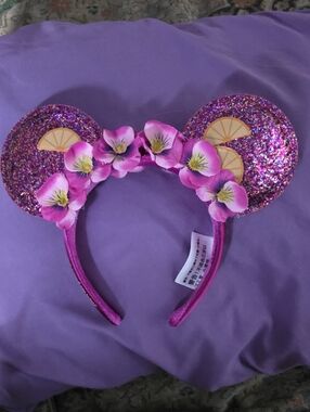 Disney's Flower And Garden Pink Glitter Floral Mouse Ear Headband